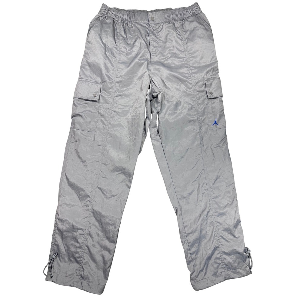 Jordan Mens XL Metallic Silver Cargo Pants Blue Jumpman Logo Drawstring Cuffs
